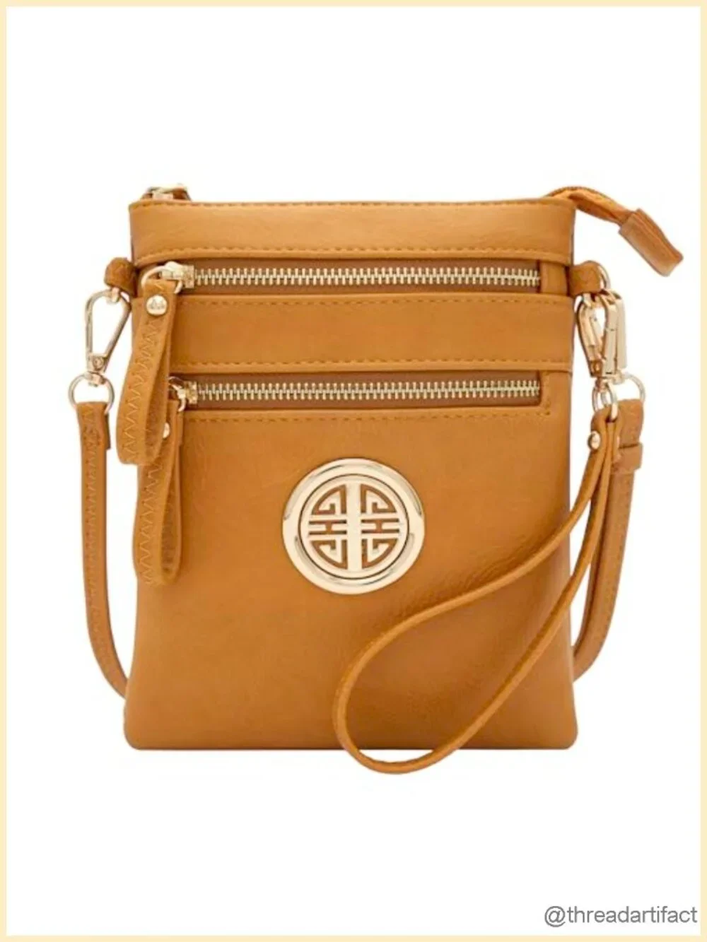 Faux Leather Crossbody Bag with Detachable Wristlet - Small Multi Zipper Pockets